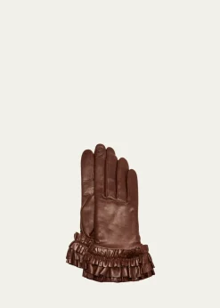 AgnelleRuffle Cuffs Leather Gloves