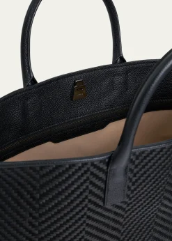 AkrisAi Medium Chevron Leather Tote Bag