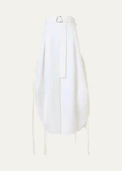 AkrisBelted Side-Gathered Midi Skirt