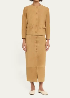 AkrisCollarless Suede Single-Breasted Jacket