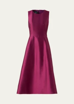 AkrisDupion Sleeveless Silk Shantung Midi Dress