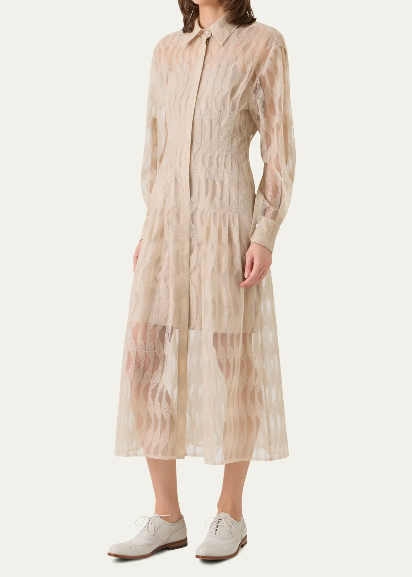 AkrisHigh Plains Embroidered Tulle Midi Shirtdress