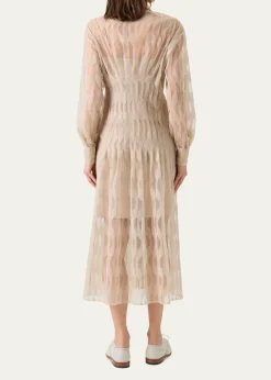 AkrisHigh Plains Embroidered Tulle Midi Shirtdress