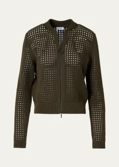 Akris puntoChunky Cotton Mesh Zip Bomber Cardigan