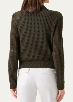 Akris puntoChunky Cotton Mesh Zip Bomber Cardigan