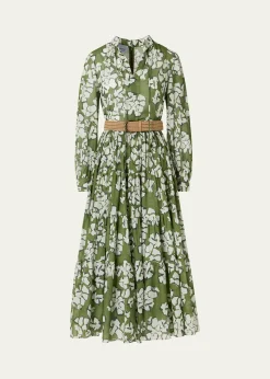 Akris puntoFloral Cotton Muslin Tiered Midi Shirtdress