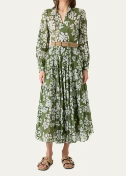 Akris puntoFloral Cotton Muslin Tiered Midi Shirtdress