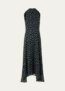 Akris puntoMock-Neck Polka-Dot Viscose Georgette Handkerchief Midi Dress