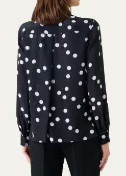 Akris puntoPolka Dot-Print Georgette Neck-Bow Blouse