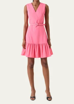 Akris puntoSleeveless Belted Ruffle Knee-Length Dress