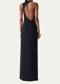 AkrisSleeveless Back-Cutout Wool Slit Gown