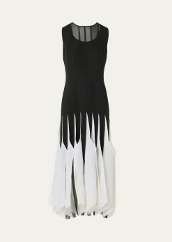 AkrisSleeveless Panama Silk Organza Seamed Midi Dress