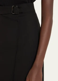 AkrisTrapezoid Buckle Wrapped Wool Pencil Skirt
