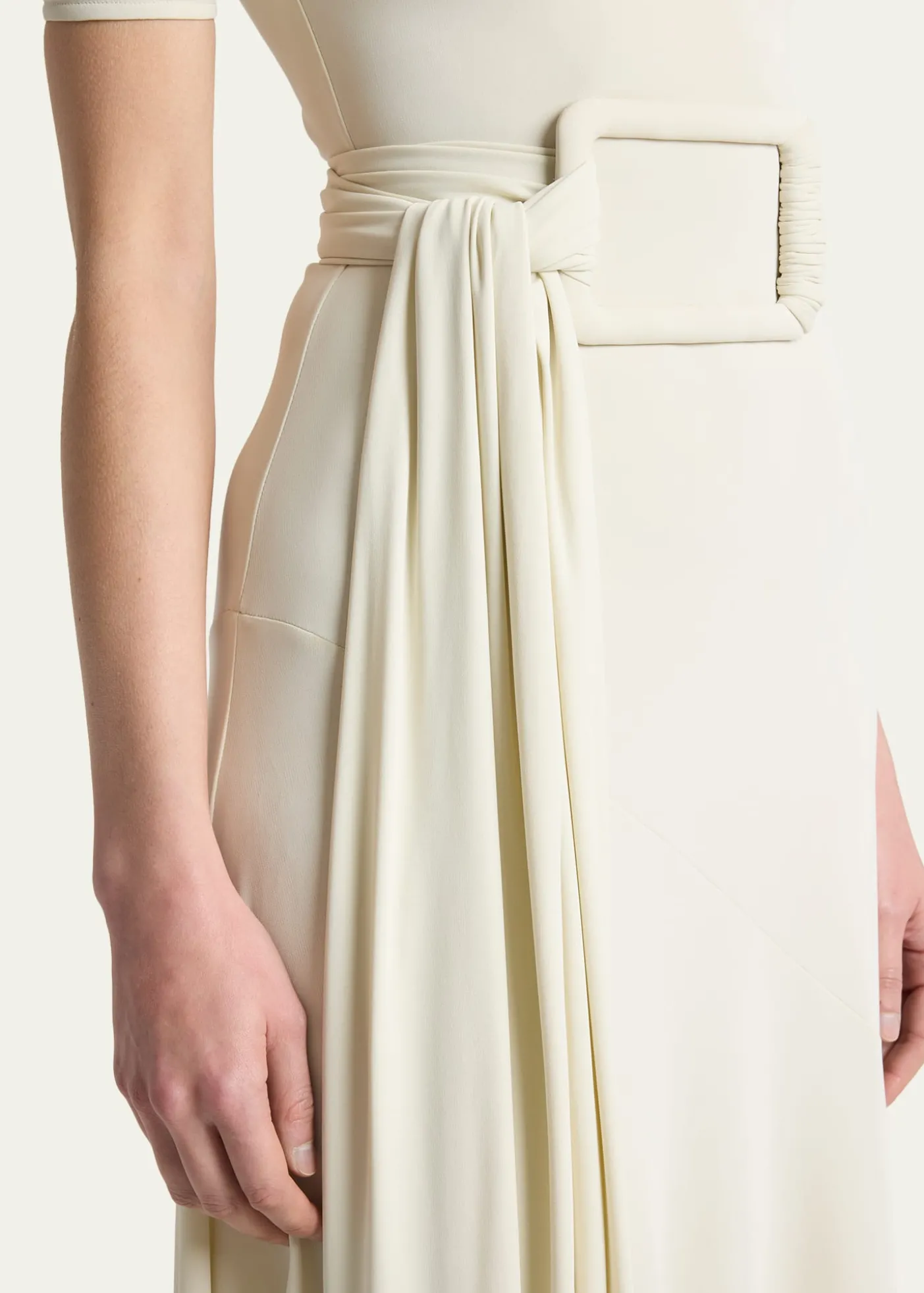 ALAIAAsymmetric Fluid Jersey Belted Midi Dress