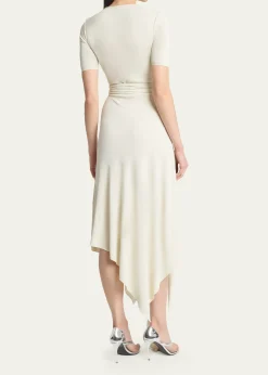 ALAIAAsymmetric Fluid Jersey Belted Midi Dress