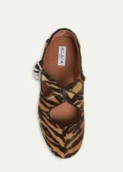ALAIACrisscross Tiger Calf Hair Ballerina Flats