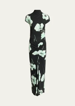 ALAIADraped Floral-Print Jersey Maxi Dress