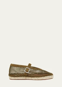 ALAIAFishnet Suede Mary Jane Espadrilles
