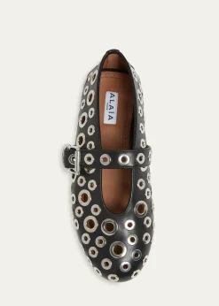 ALAIAGrommet Leather Ballet Flats