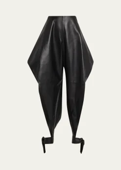 ALAIALeather Pointed Ruffle Ankle-Tie Pants