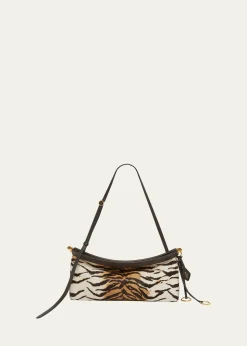 ALAIALe Click Tiger-Print Calf Hair East-West Shoulder Bag