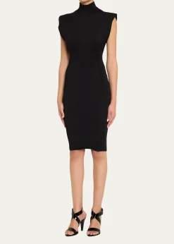 ALAIAMock-Neck Cap-Sleeve Seam Paneled Dress
