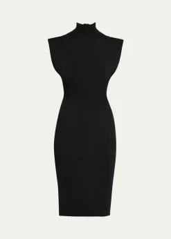 ALAIAMock-Neck Cap-Sleeve Seam Paneled Dress
