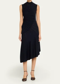 ALAIAMock-Neck Sculpting Wool Dress