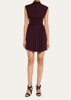 ALAIAMock-Neck Waist-Cutout Jersey Backless Mini Dress
