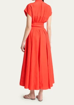 ALAIAPlunging Belted Linen Midi Dress