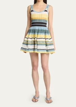ALAIASleeveless Striped Crinoline Knit Mini Dress