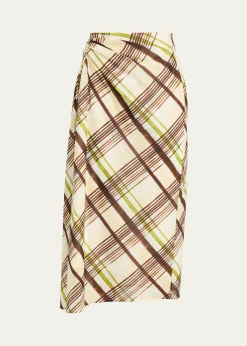 A.L.C.Jean Draped Plaid Midi Skirt