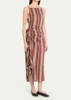A.L.C.Naomi Draped Stripe Linen Midi Dress