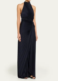 A.L.C.Romy High-Neck Pleated Satin Gown