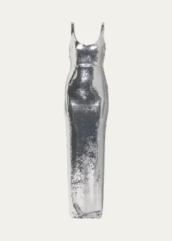 Alex PerrySleeveless Sequined Column Singlet Gown