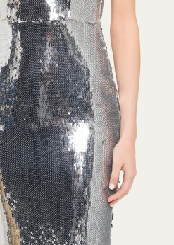 Alex PerrySleeveless Sequined Column Singlet Gown