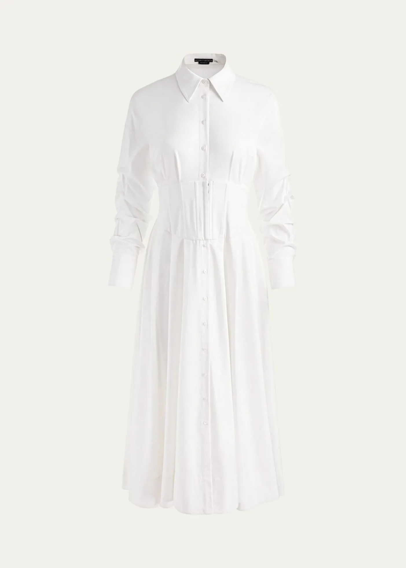 ALICE + OLIVIAEdie Corset Button-Front Midi Shirtdress