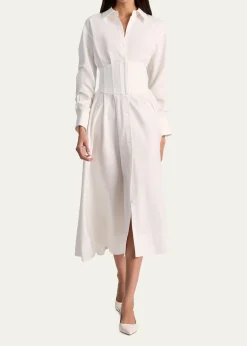 ALICE + OLIVIAEdie Corset Button-Front Midi Shirtdress