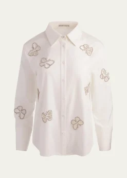 ALICE + OLIVIAFinely Embellished Cutout Button-Front Shirt