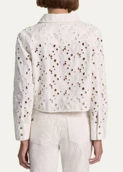 ALICE + OLIVIAFinely Laser-Cut Denim Cropped Shirt