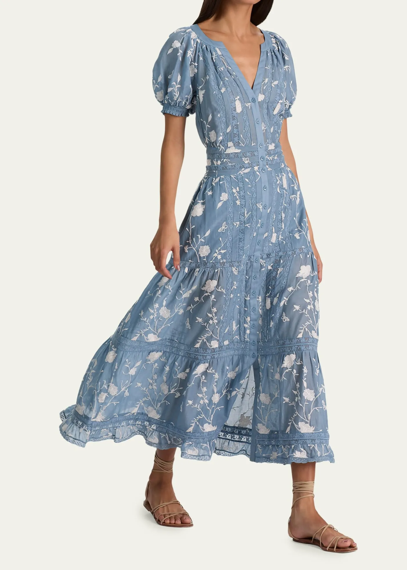 ALICE + OLIVIAKathryn Lace-Trim Midi Shirtdress
