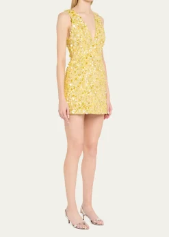 ALICE + OLIVIATatum Embellished Deep V Lantern Skirt Mini Gown