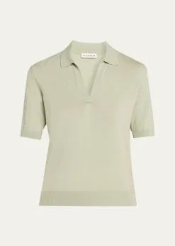 AltuzarraCotton-Silk Short-Sleeve Polo Sweater