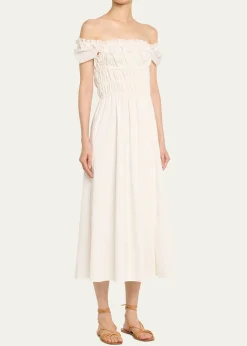 AltuzarraLily Ruched Cap-Sleeve Midi Dress
