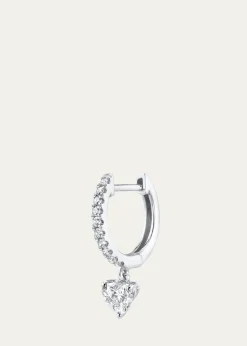 Anita Ko18K White Gold Pave Huggie Earring with Heart Diamond Drop, Single