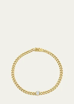 Anita Ko18K Yellow Gold Small Cuban Link Bracelet with Pear Diamond Center