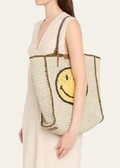 Anya HindmarchWink Embroidered Raffia Tote Bag