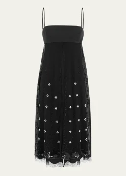 16ARLINGTONDorit Lace-Trim Silk Midi Dress