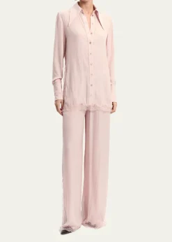 16ARLINGTONFiorella Lace-Trim Silk Shirt