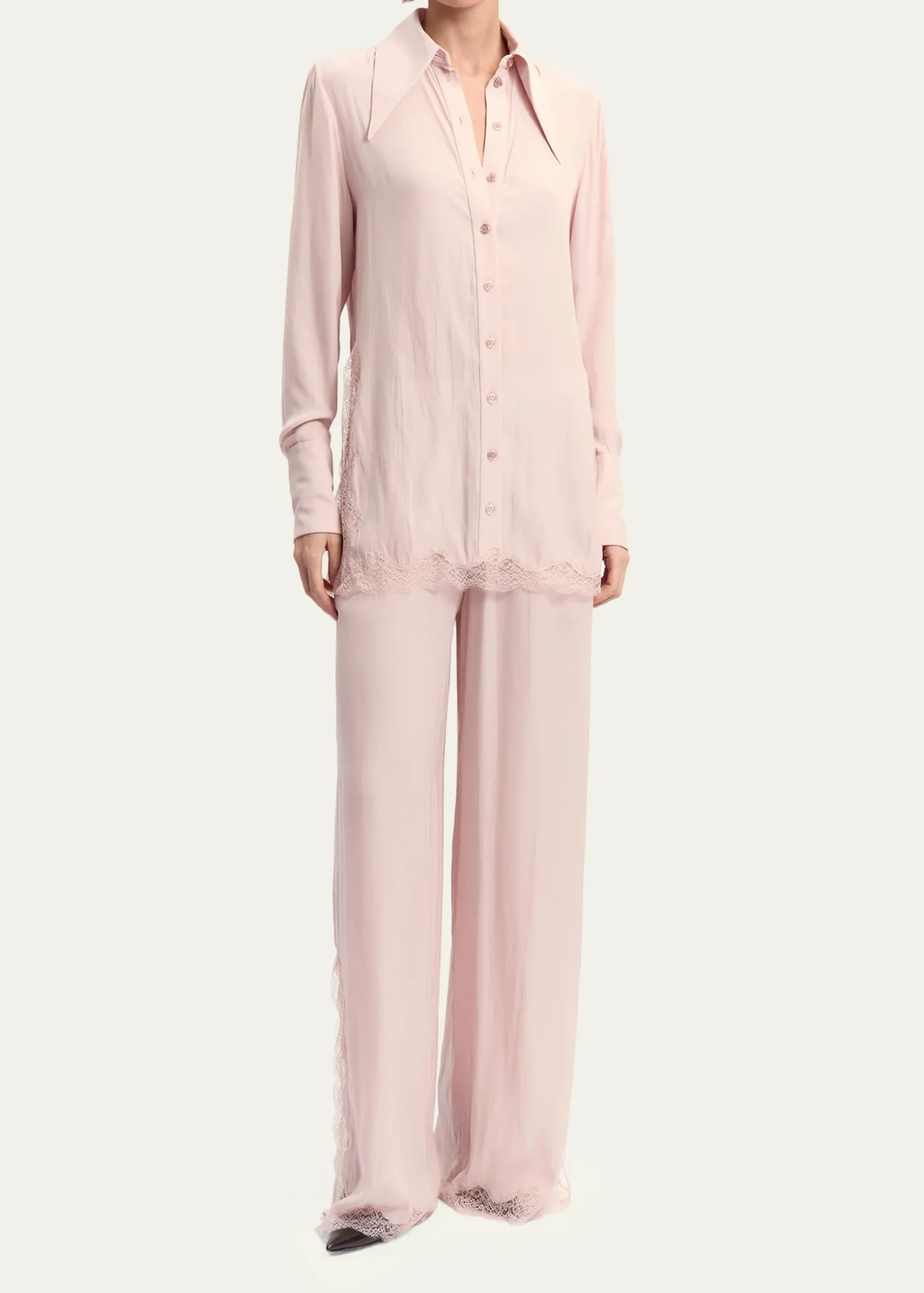 16ARLINGTONFiorella Lace-Trim Silk Shirt